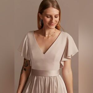 NWT Biscotti Flutter Sleeve Charmeuse Gown Bridesmaid Dress